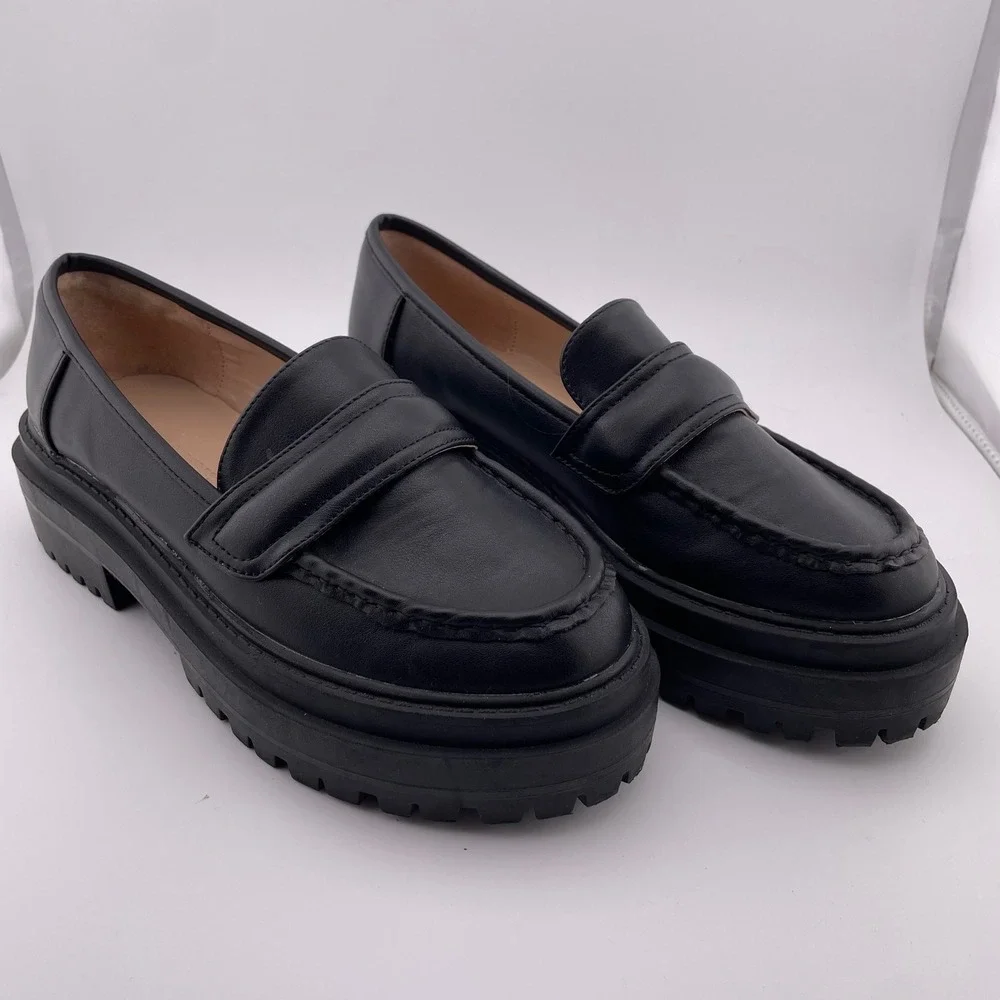 Princess Polly Black Chunky Platform Penny Loafers Lug Sole Shoes Size 6 37 - Picture 1 of 9